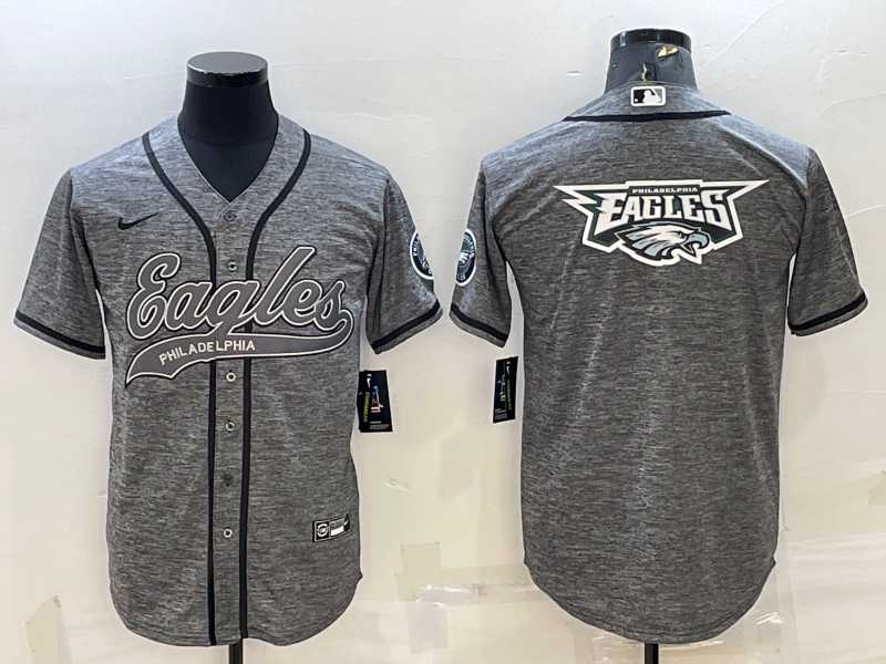 Men%27s Philadelphia Eagles Grey Team Big Logo With Patch Cool Base Stitched Baseball Jersey->philadelphia eagles->NFL Jersey